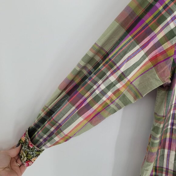 Alan Flusser mens medium green stripe floral contrast cuff button down shirt - Picture 2 of 10